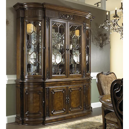 Formal Antique Style Break Front China Cabinet with Buffet Bottom